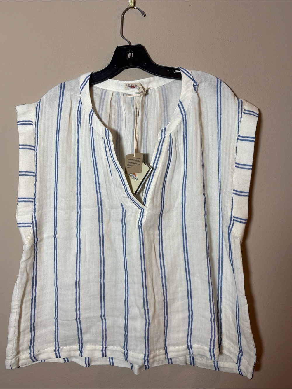 FAHERTY Dream Organic Cotton Gauze Dylan Top Bay Stripe Blue White Sz XXL NEW